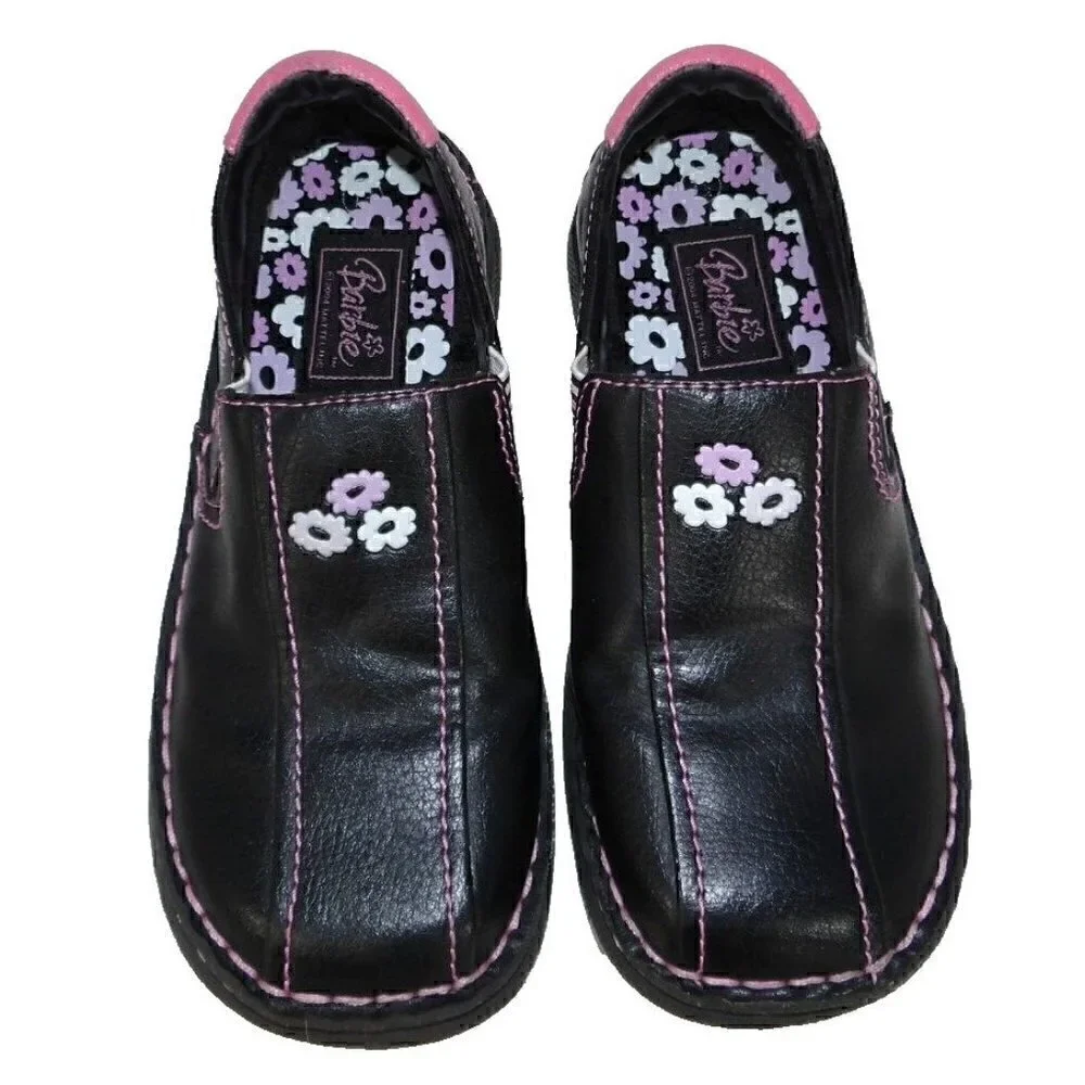 BUSTER BROWN black & pink girls BARBIE shoes sz 1.5 fits 7 3/4